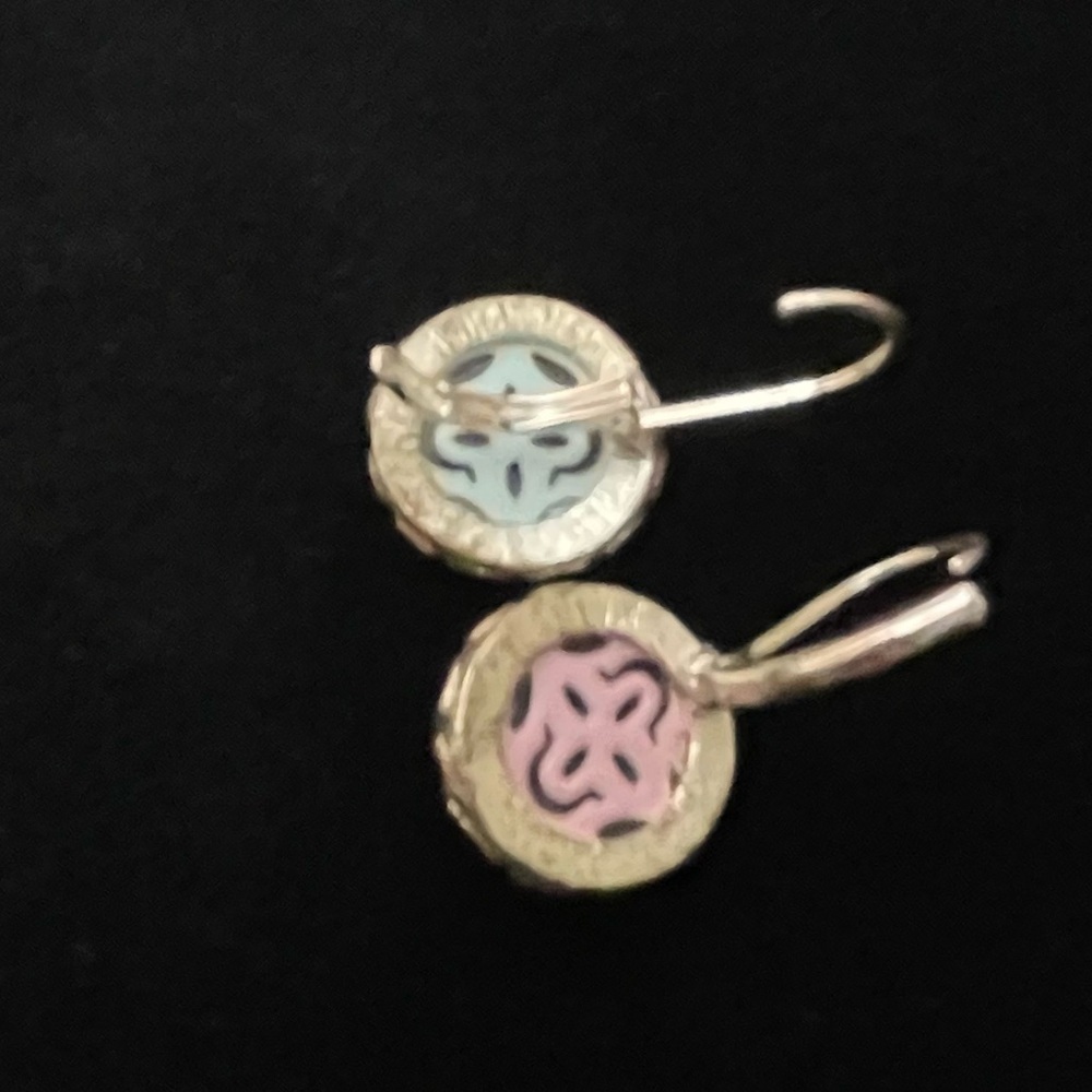 Avon Lattice baby blue and baby pink Dangle facet earrings Vintage Avon Silver - Picture 4 of 5